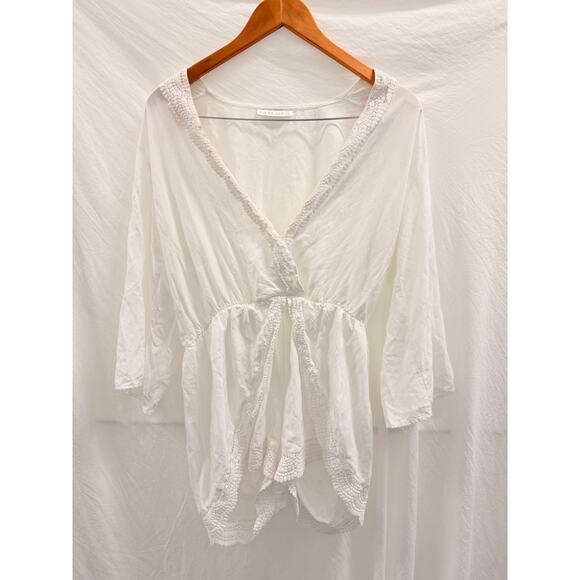 LA BLANCA Costa Brava‎ White Crochet Trim Deep V-Neck Romper Size Small Swim - Picture 2 of 4